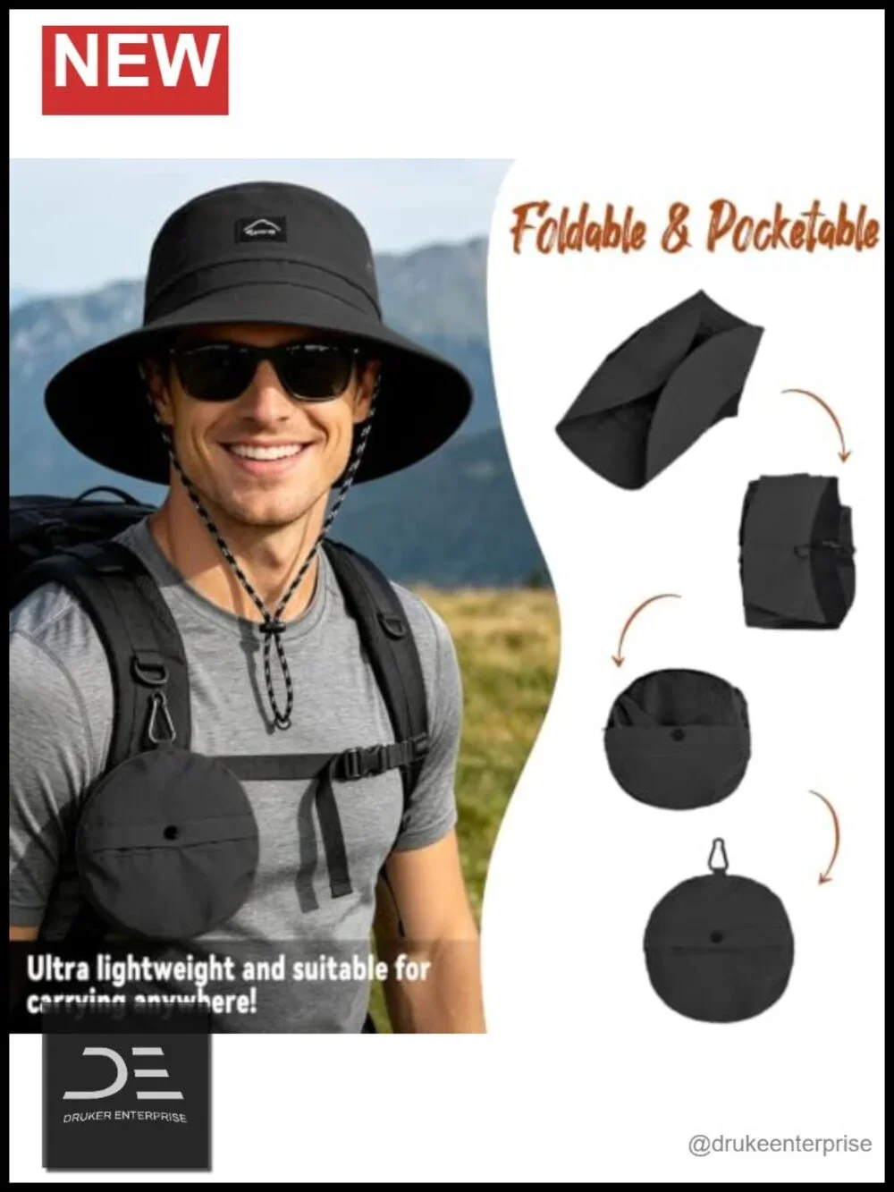 UPF 50+ Packable Fishing Hat Quick Dry Waterproof with Detachable Chin Strap